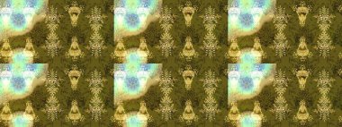 Raster illüstrasyonu. Çiçek deseni. Kahverengi, nötr ve yeşil renkte çiçekler. Şatafatlı bahar bahçesi dokusu. Kahverengi, nötr ve yeşil renkler üzerine çiçek çizimi.