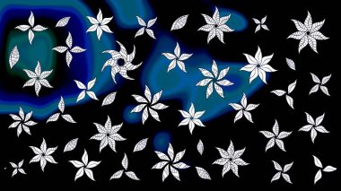 Çiçekli karalama şeklinde Raster çiçek deseni. Siyah renkli çiçekler. Yumuşak, bahar çiçekli arka plan.