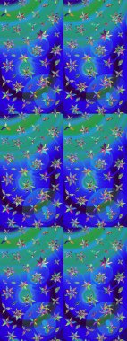 Soyut etnik raster çizim kalıbı. Arkaplan dokusu, duvar kağıdı, mavi renkli çiçek teması. Kabile sanatı boho baskısı, klasik çiçek arkaplanı.