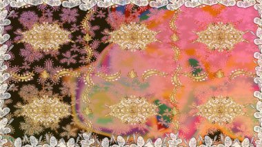 Lüks, kraliyet ve Viktorya dönemi konsepti. Süslü raster dekorasyonu. Bej renklerde altın element. Klasik barok çiçekli, bej üzerine altın desenli..