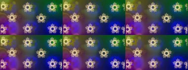 Raster illustration. Abstract background with Floral Elements. Raster winter pattern. Design on blue, green and purple colors.