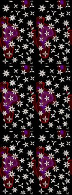 Ağaç dallı bahar çiçekleriyle desen, çiçek siluetiyle siyah renkler. Raster deseni.