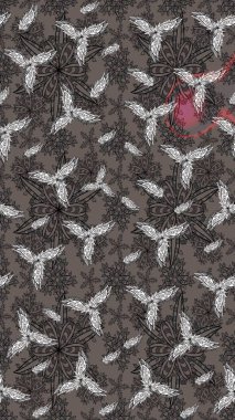 Raster illüstrasyonundaki çiçek desenli çizim. Gri renkli çiçekler.