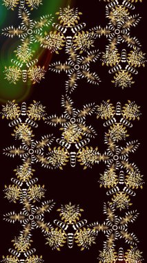 Raster illüstrasyon kar taneleri. Kışın sembolü. Güzel dekorasyon. Siyah, kahverengi ve sarı renkli suluboya kar taneleri.