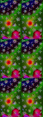 Raster deseni. Bahar çiçekleri dallı desen, yeşil ve siyah renkler çiçekli siluet.