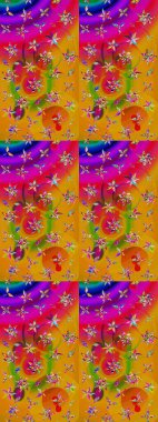 Düz Çiçek Elementleri Tasarımı. Sarı ve morumsu renkte çiçekler. Renkli Bahar Teması eskiz kalıbı. Raster illüstrasyonunda çiçek deseni çizimi.