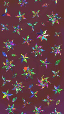 Renkli Bahar Teması eskiz kalıbı. Raster illüstrasyonundaki çiçek desenli çizim. Kahverengi ve yeşil renkli çiçekler. Düz Çiçek Elementleri Tasarımı.