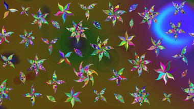 Renkli Yaz Temalı eskiz kalıbı. Raster Illustrasyon 'daki Çiçek Deseni' nin son moda çizimi. Düz Çiçek Elementleri Tasarımı. Güzel kumaş deseni.