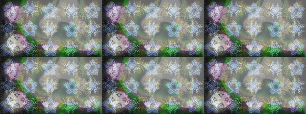 Raster illüstrasyonu. Kış konsepti Düz yatıyordu. Gri, nötr ve yeşil renkte kar tanelerinden oluşan kış deseni.