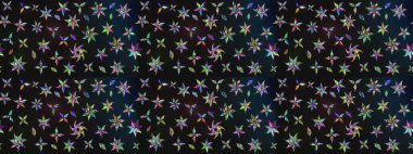 Çiçekler. Vadinin çiçekleri gri ve mavi renklerde. Soyut etnik raster çizim kalıbı.