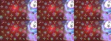 Kahverengi ve kırmızı renklerde bahar çiçekleri. Raster illüstrasyonu. Çiçek ve yapraklı karalama şeklinde Raster çiçek deseni.