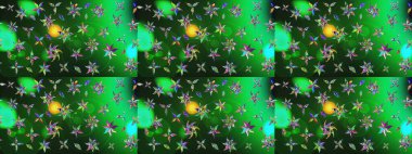 Raster illüstrasyonu. Yeşil ve gri renklerde bahar çiçekleri. Çiçekli yumuşak bir eskiz şekli. Raster çiçekleri klasik tarzda resmedilir..