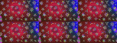 Raster illüstrasyonu. Raster çiçekleri klasik tarzda çizilmiş. Kibar, bahar çiçekleri kırmızı ve kahverengi renklerde. Çiçekli yumuşak çizim deseni.