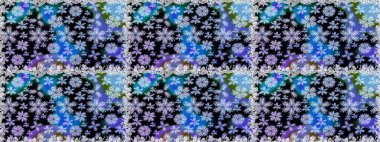 Raster deseni. Bahar çiçekleri dallı desen, mavi ve siyah renkler çiçekli siluet.