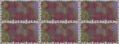 Flowers on brown and gray colors. Cute floral elements. Raster illustration. Seamless.