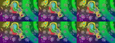 Yeşil ve mavi renkli kristal kar tanesi. Raster illüstrasyonu.