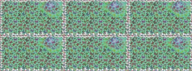 Doğadaki güzellik. Raster illüstrasyonu. Yeşil renklerin çizimi. Kumaş, Tekstil, Baskı ve Davetiye için arka plan. Suluboya Biçimli Uçan Kelebeklerle kusursuz desen.