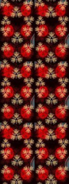 Raster illüstrasyonu. Siyah ve kırmızı renklerde Asya tekstili. Suluboya çiçekli çiçek deseni.