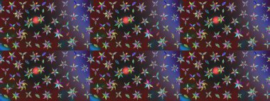 Eskiz klasiği. Raster Şirin kumaş deseni. Renkli Bahar Teması eskiz kalıbı. Düz Çiçek Elementleri Tasarımı.