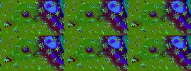 Modern, yeşil ve mavi raster arka plan duvar kağıdı çizimi, klasik çizgili desenli desenli çiçekler, çiçekli süsler. Çiçekli el çizimi çizimi deseni.