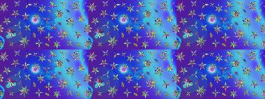 Raster suluboya çiçek deseni, narin çiçekler, mavi ve mor çiçekler, tebrik kartı şablonu. Güzel kumaş deseni.