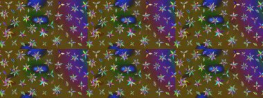 Yapraklı çiçekler ve rengarenk papatya çiçekleri. Eskiz arkaplan modeli. Raster - stok.