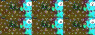 Küçük çiçekteki sevimli çiçek deseni. Raster deseni. Yumuşak, yeşil ve kahverengi renkte yaz çiçekleri. Raster illüstrasyonu.