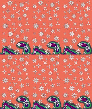 Küçük portakallı, çiçekli oldukça eski bir besin torbası. Millefleur 'lar. Tekstil, kumaş, kapaklar, duvar kağıtları, baskı, paket, koleksiyon defteri, örgü, dekupaj için çiçek arkaplanı..