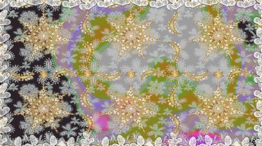 Gri ve nötr renklerde altın element. Damask pürüzsüz yineleme kalıbı. Barok tarzında altın çiçekli süs. Antika altın tekrarlanabilir duvar kağıdı.