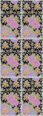 Gri ve nötr renklerde ve altın elementlerle kusursuz klasik desen. Noel, kar tanesi, yeni yıl 2019.