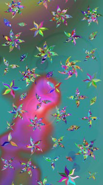 Soyut etnik raster çizim kalıbı. Kabile sanatı boho baskısı, klasik çiçek arkaplanı. Arkaplan dokusu, duvar kağıdı, yeşil ve mavi renkli çiçek teması.