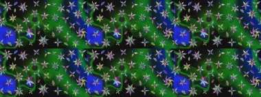 Raster illüstrasyonu. Raster deseni. Yeşil ve gri renkte yaz çiçekleri. Küçük çiçekte sevimli çiçek deseni var..