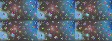 Çiçek desenli çizim. Raster illüstrasyonu. Asya tekstil tarzında. Mavi ve gri renkte çiçekler. Raster illüstrasyonu.