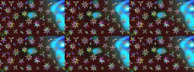 Raster illüstrasyonu. Şirin çiçekli eskiz deseni ve kahverengi ve mavi renkli yapraklar, suluboya çiçek deseni, duvar kağıdı, kart veya kumaş için fayanslı.