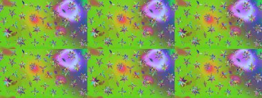 Raster illüstrasyonundaki çiçek desenli çizim. Yeşil ve mor renkte çiçekler.