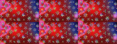 Raster Illustrasyon 'daki Çiçek Deseni' nin son moda çizimi. Kırmızı ve pembe renkte çiçekler. Renkli Yaz Temalı eskiz kalıbı. Düz Çiçek Elementleri Tasarımı.