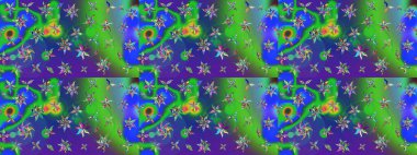 Küçük çiçekteki sevimli çiçek deseni. Yeşil ve mavi renkte çiçekler.