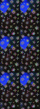 Raster illüstrasyonu. Gri ve mavi renklerde. Çiçek buketleriyle klasik tarzda eskiz deseni.