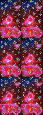 Parlak renkli çiçekleri olan ve kırmızı ve kahverengi renkte yaprakları olan harika bir çiçek deseni. Halk tarzı. Moda baskıları için zarif bir şablon. Modern çiçek arkaplanı.