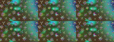 Raster düz çiçek çizim deseni. Hediye ambalaj kağıdı, tebrik kartları, posterler ve pankart tasarımı. Yeşil ve kahverengi renkte çiçekler.