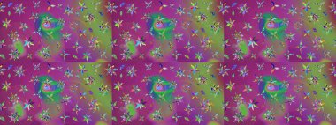 Raster illüstrasyonundaki çiçek desenli çizim. Mor ve yeşil renkte çiçekler.