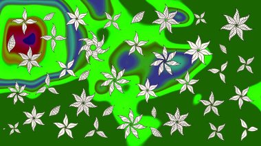 Yeşil ve nötr renklerde çiçekler. Raster düz çiçek çizim deseni. Tasarım hediye paketi, tebrik kartları, posterler ve afiş tasarımı.