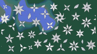 Nakış desenli çiçek deseni. Renkli grunge, koyu yeşil ve mavi çiçeklerle soyut bir arka plan oluşturur. İzler, kumaş, duvar kağıtları, tekstil için raster dokusu.