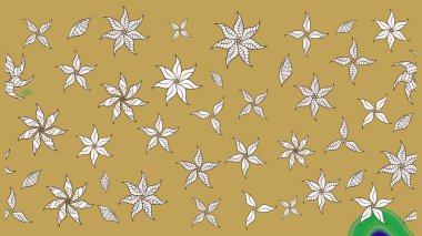 Sarı ve nötr renklerde çiçekler. Renkli Bahar Teması eskiz kalıbı. Raster illüstrasyonu. Düz Çiçek Elementleri Tasarımı. Asya tekstil tarzında. Çiçek desenini çiz.