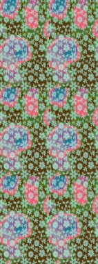 Parlak renkli fantezi çiçekleri, yapraklar, tarafsız ve yeşil renklerde tomurcuklar tarafsız ve yeşil. Suluboya el çizimi elementli çiçek çizimi deseni.