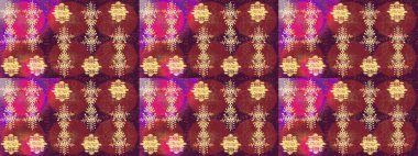 Raster illüstrasyonu. Noel ve yeni yıl moda baskıları için tatil tasarımı. Kırmızı, mor ve kahverengi kar taneleri. Kar tanelerinin soyut arkaplanlı Noel deseni.