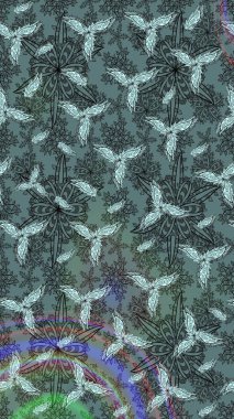 Tarafsız, tarafsız. 1950-1960 motifleri. Retro tekstil tasarım koleksiyonu. El çizimi çiçek unsurları olan soyut çizim raster deseni. Çiçekli ipek eşarp..