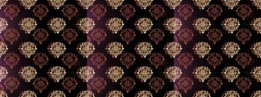 Raster altın tekstil baskısı. İslam tasarımı. Altın elementlerle siyah, kahverengi ve gri renklerde altın desen. Kusursuz desenli oryantal süs. Çiçek karoları.