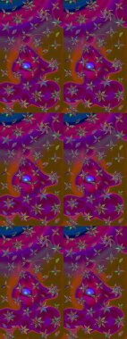 Çiçeksel çizim kalıbının yansıması. Vadinin çiçekleri mor renklerde.