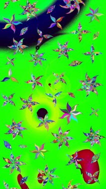 Raster illüstrasyonundaki çiçek desenli çizim. Yeşil renkte çiçekler.